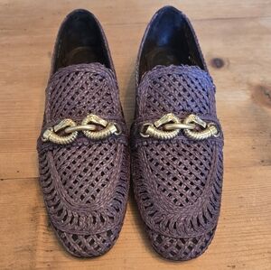 Tory Burch Brown Raffia Jessa Loafers Size 10